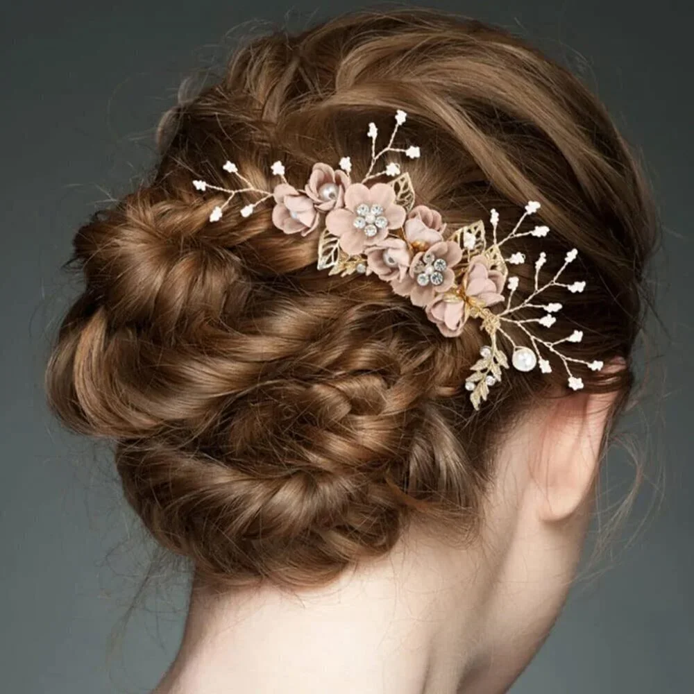 20 Pack White Dusty Pink Blue Flower Bridal Wedding Hair Side Combs+Flower Hair